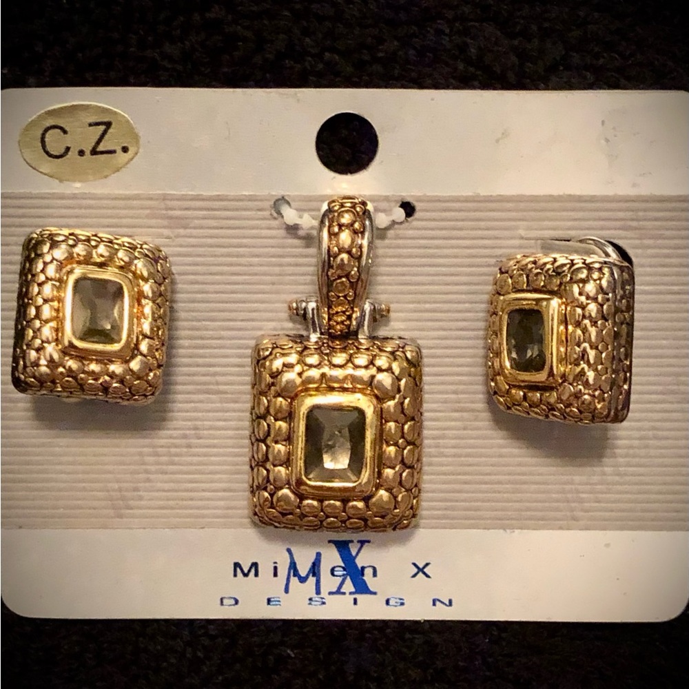 Vintage Signed Michael Morrison MX Topaz w/Gold & Silver Pendant & Earrings